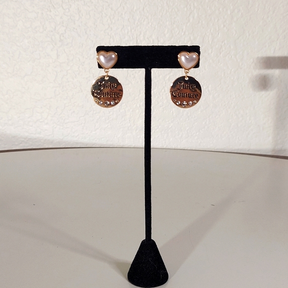 Juicy Couture Los Angeles Gold Toned Heart & Rhinestone Dangle Earrings - Picture 5 of 11